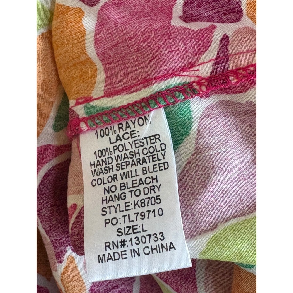 Umgee Boho Floral Babydoll Top Pink Multi Short Sleeve Ric Rac Trim Large - Picture 6 of 6